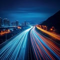 Night highway rhythm Long exposure captures the citys dynamic flow Royalty Free Stock Photo