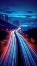 Night highway rhythm Long exposure captures the citys dynamic flow Royalty Free Stock Photo