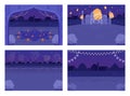 Night Hindu holiday celebration flat color vector illustration set