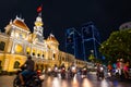 Night in Ho Chi Minh City, Vietnam: Saigon City Hall and Vincom Center towers Royalty Free Stock Photo