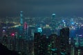 Night Hong Kong skyscrapers with cyberpunk lights