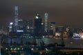 Night Hong Kong view with illuminated skyscrapers