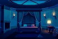 Night hotel bedroom cartoon vector interior