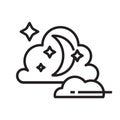 Night icon in line and pixel perfect style. Symbol with crescent, stars, clouds