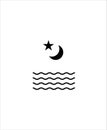 Night icon,moon with star and sea flat icon,vector best flat icon.