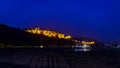 Night illuminated view with blue color sky background of Amer fort in Jaipur, Rajasthan, India Royalty Free Stock Photo