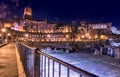 Night illuminated view of Imperial Fora (Fori Imperiali) urban scene in Rome