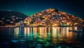 Night illuminates famous city skyline, reflecting in tranquil coastal waters generated by AI Royalty Free Stock Photo
