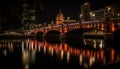 Night illuminates famous city skyline, reflecting on water, man made structures generated by AI Royalty Free Stock Photo