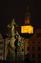 Summer night is visible clock tower and sculptures of the historical part of Prague Royalty Free Stock Photo