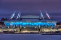 Night illumination of Stadium for FIFA World Cup Russia, Saint-Petersburg. Royalty Free Stock Photo