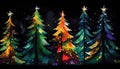 night illustrated Christmas forest