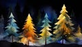 night illustrated Christmas forest