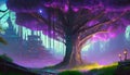 night illustration of fantasy firefly tree