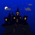 Night illustration for the holiday of Halloween, Gothic castle o