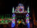 Night image of decorated coloured lLED ight pandal