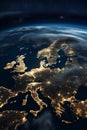 A night image of Europe seen from space with city lights AI generated