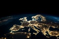 A night image of Europe seen from space with city lights AI generated