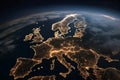 A night image of Europe seen from space with city lights AI generated