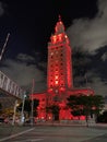 Night image Miami Freedom Tower lit red