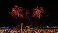 Night image with New Year`s Eve RÃÂ©veillon fireworks exploding in the sky. Royalty Free Stock Photo