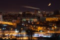 Night industrial city street lights moon sky Royalty Free Stock Photo