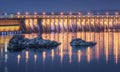 Night industrial landscape with dam hydroelectric power station Royalty Free Stock Photo