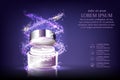 Night intensive repair cream contained in silver cosmetic jar with helical structure, 3d illustration