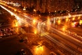 Night intersection road lights exposure landscape Royalty Free Stock Photo