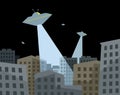 Night Invasion. Alien ships above the night city