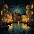 Night Italy Old Town Night Street Illustration. Royalty Free Stock Photo