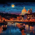 Night Italy Old Town Night Street Illustration. Royalty Free Stock Photo