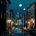 Night Italy Old Town Night Street Illustration. Royalty Free Stock Photo