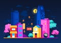 Night in Japan - modern colored vector illustration