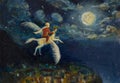 Night Journey religious holiday greeting card painting art. Feast celebrates the journey by night of Prophet flew