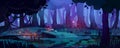 Night jungle forest swamp with firefly background