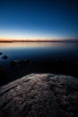 Night lake landscape and rock Royalty Free Stock Photo