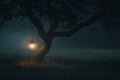 at night A lamp hanging under the tree Royalty Free Stock Photo