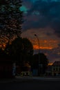 Night landscape, against the background of the city and trees at sunset. Nature. Royalty Free Stock Photo