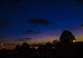 Night landscape, against the background of the city and trees at sunset. Nature. Royalty Free Stock Photo