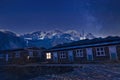 Night landscape of Annapurna circuit base camp, stars over Himalaya mountains, Nepal Royalty Free Stock Photo