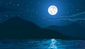 Night landscape. Beach by the sea with mountains and full moon. Royalty Free Stock Photo
