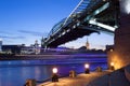 Night landscape with Bogdan Hmelnitsky covered bridge in Moscow Royalty Free Stock Photo