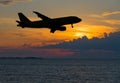 Contour of Passenger plane over night sea