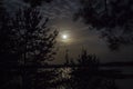 Night landscape and full moon over the lake Royalty Free Stock Photo