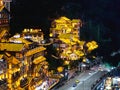 Night landscape of Hongyadong shopping complex near the river at Chongqing, China Royalty Free Stock Photo