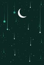 Night landscape illustration in flat style with design crescent moon and stars in night view abstract shape. Beautiful galaxy back Royalty Free Stock Photo