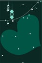 Night landscape illustration in flat style with design heart and stars in night view abstract shape. Beautiful galaxy background. Royalty Free Stock Photo