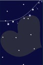 Night landscape illustration in flat style with design heart and stars in night view abstract shape. Beautiful galaxy background. Royalty Free Stock Photo