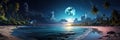 A night landscape with a large moon on a small sea bay. Generated by AI